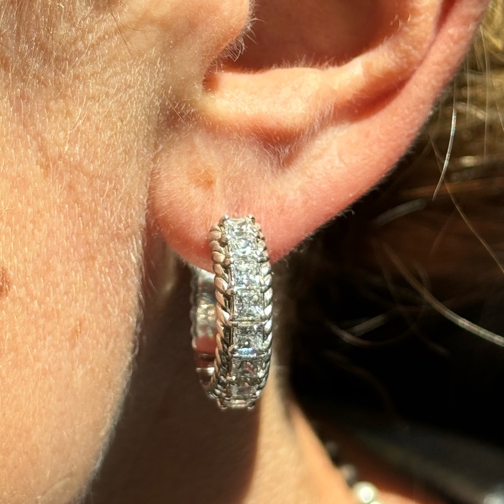 Judith Ripka Silver CZ Hoop Earrings